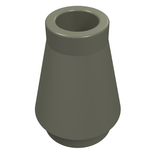 LEGO 4589 cone 1x1 in dark grey, featuring a tapered body, circular top opening, and wider base.