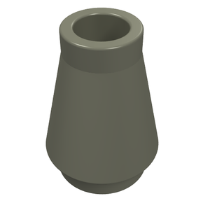 LEGO 4589 cone 1x1 in dark grey, featuring a tapered body, circular top opening, and wider base.