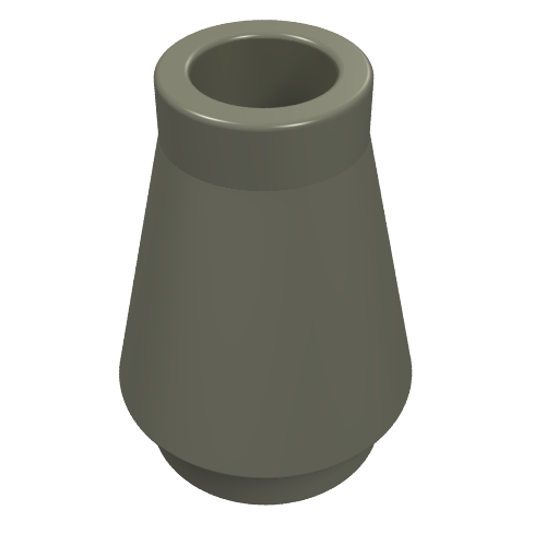 LEGO 4589 cone 1x1 in dark grey, featuring a tapered body, circular top opening, and wider base.