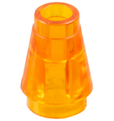 Translucent orange LEGO 4589b Cone 1 x 1 with Top Groove, shown against a white background.