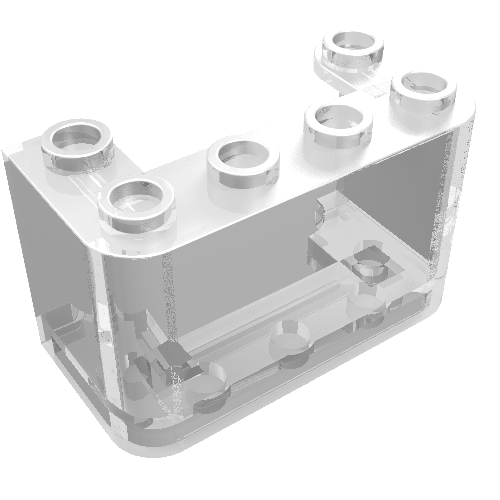 Clear LEGO 4594 Windscreen 2 x 4 x 2 Vertical brick, showing studs and interior structure.