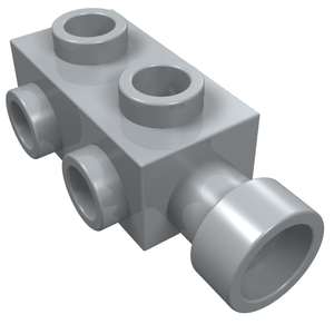 Gray LEGO 4595 modified 1x2x2/3 brick with two top studs, two side studs, and an extended stud receptacle.