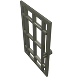LEGO 4611 dark grey 1x6x7 barred door element, viewed from an angle. It features a grid of bars and a side clip.