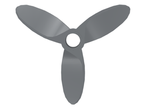 Grey LEGO 4617 propeller with three curved blades and a central hole, 5.5 diameter.