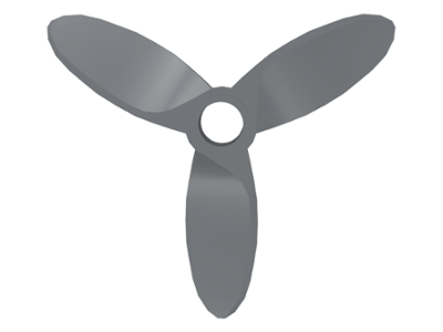Grey LEGO 4617 propeller with three curved blades and a central hole, 5.5 diameter.