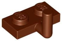 A brown LEGO 4623b Plate, Modified 1 x 2 with Bar Arm Up (Horizontal Arm 5mm).
