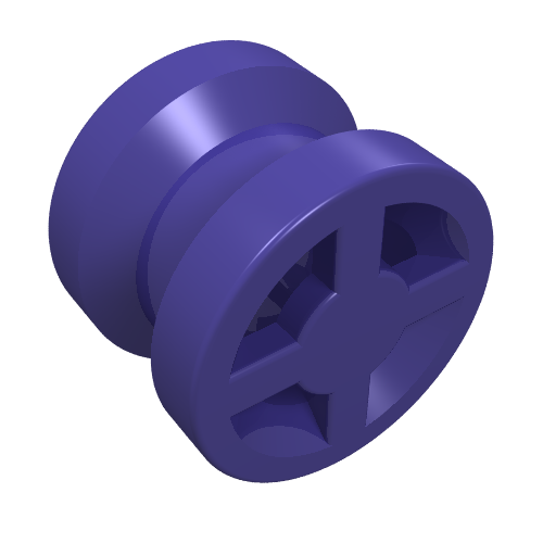 Angled view of a dark purple LEGO Wheel 8mm D. x 6mm (part 4624) with four spokes.