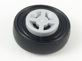 A single LEGO wheel with a light gray 8mm diameter hub and a black 14mm diameter smooth tire, set against a white background.