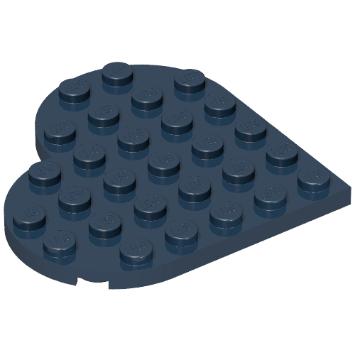 Dark blue LEGO heart plate (part 46342) with 28 studs, shown at an angle on a white background.