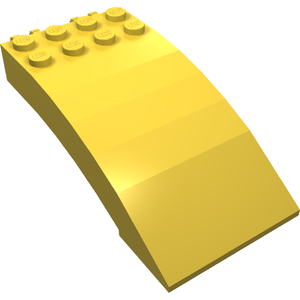Yellow LEGO 8x4x2 curved windscreen brick with 8 studs at the top, smooth slope to front.