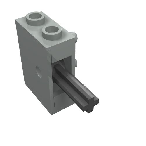Gray LEGO Pneumatic Switch with Top Studs (4694c01) showing a dark gray cross axle inserted.