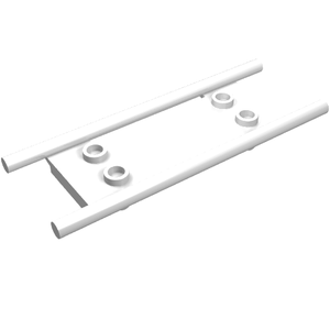 White LEGO 4714 minifigure utensil stretcher, featuring two parallel handles, a flat base, and four studs.