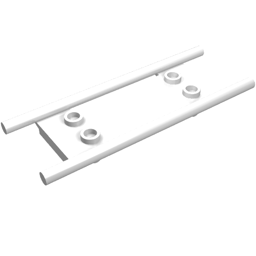 White LEGO 4714 minifigure utensil stretcher, featuring two parallel handles, a flat base, and four studs.
