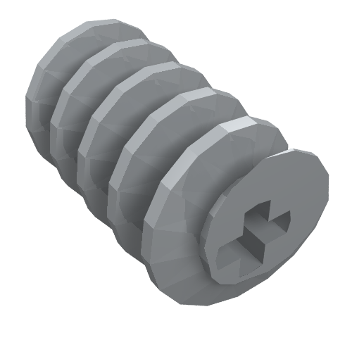Gray LEGO Technic long worm screw part 4716 with multiple ridges and a Philips head on one end.