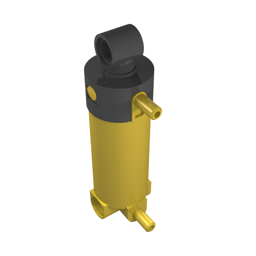 LEGO 47224c01 pneumatic cylinder, 48mm, with 2 inlets, rounded end, and yellow body with black cap.