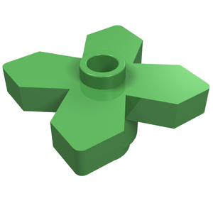 Green LEGO 4727 plant flower 2x2 angular leaves piece with a central stud hole.
