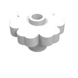 White LEGO Plant Flower 2 x 2 Rounded with eight rounded petals and an open stud in the center.
