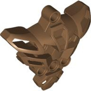 Brown LEGO Bionicle Matoran chest torso piece, angled view showing intricate details, openings, and connection points.