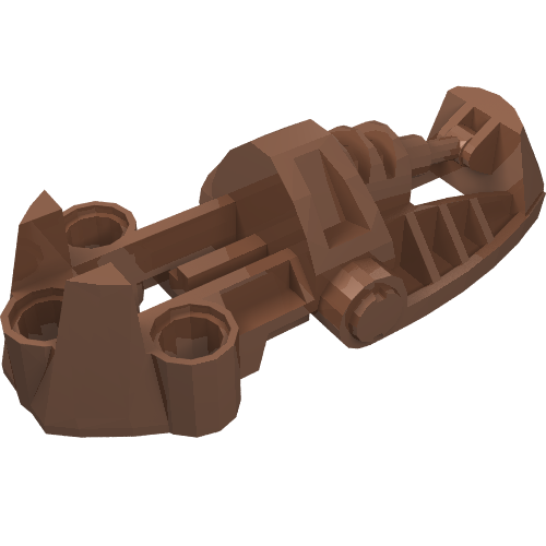 Brown LEGO Bionicle Toa Metru foot piece, featuring multiple pin holes, axle connections, and skeletal structure.