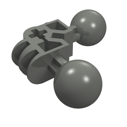Grey LEGO 47300 Bionicle Ball Joint 3x3x2 90 degrees with 2 ball joints and axle hole.
