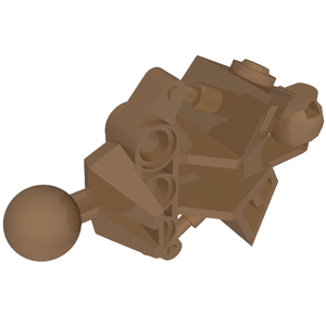 A single brown LEGO Bionicle Vahki Leg Lower Section (part 47328) with a ball joint and Technic pin holes.