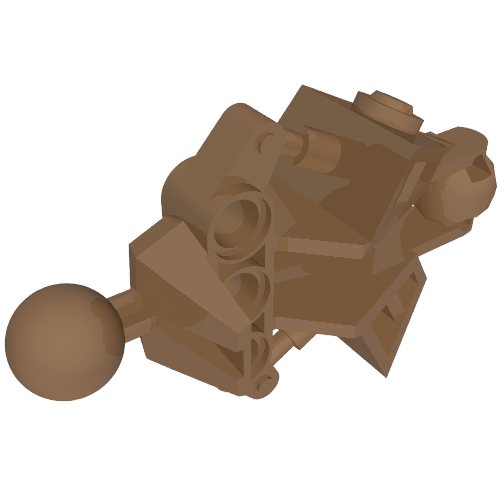 A single brown LEGO Bionicle Vahki Leg Lower Section (part 47328) with a ball joint and Technic pin holes.