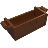 Brown LEGO 4738a treasure chest bottom with slots in the back, viewed from an angle.