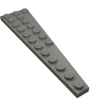 A grey LEGO 47397 Wedge, Plate 12 x 3 Left piece, viewed from an angled perspective, showing the studs.