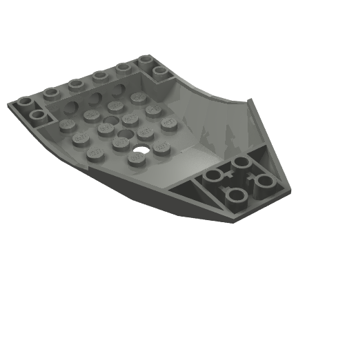 Grey LEGO part 47406, a 10x6x2 curved cockpit piece with studs on top and an open underside.