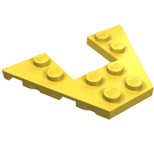 Yellow L-shaped LEGO plate with 8 studs on top, featuring the LEGO logo on each stud.