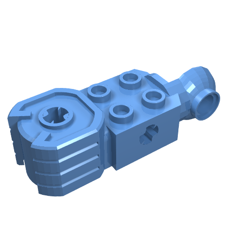 Light blue LEGO Technic Brick Modified 2x2 with Axle Hole, Rotation Joint Ball Half Vertical, and Fist (Part 47431).