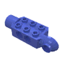 Blue LEGO Technic 2x3 brick, part 47432, with pin holes, vertical ball joint, and rotation joint socket.