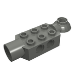 Gray LEGO Technic Brick Modified 2x3 with pin holes, cylindrical end, and horizontal rotation joint ball half.