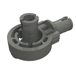 Gray LEGO Technic Rotation Joint Ball Loop (47455) with 2 perpendicular pins with friction.