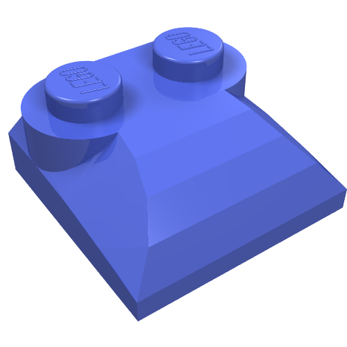 Blue LEGO Slope, Curved 2 x 2 x 2/3 brick with 2 studs and curved sides, part number 47457.