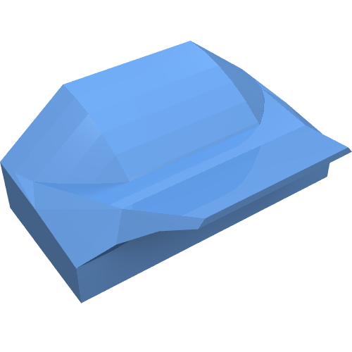 A single light blue LEGO Slope, Curved 1 x 2 x 2/3 Wing End piece, shown from an angled perspective.