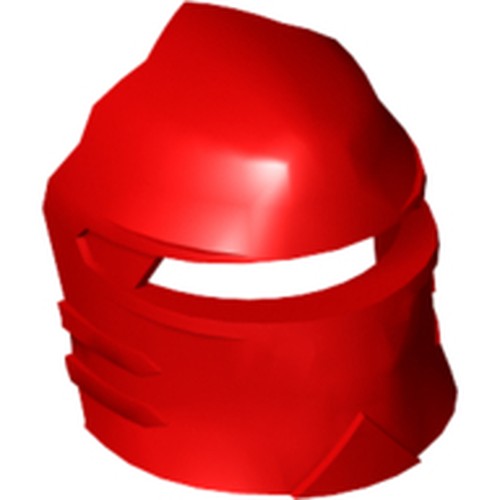 Red LEGO Large Figure Visor (Santis), part 47472, with eye-slit and ridged details.