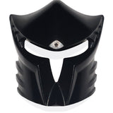 Front view of LEGO 47473 Large Figure Visor, Vladek, a black, angular helmet piece with a silver-colored eye detail.