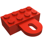 Red LEGO 4748 Modified 2 x 4 Brick with Female Coupling, shown from an angled top-down view.