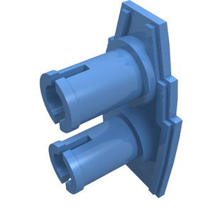 Light blue LEGO 47501 Vehicle Fairing 1x2 Stepped with Two Pins, featuring a rectangular base and two cylindrical pins.