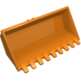 Orange LEGO digger bucket with 9 teeth, 4x8, flat inside.