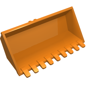 Orange LEGO digger bucket with 9 teeth, 4x8, flat inside.