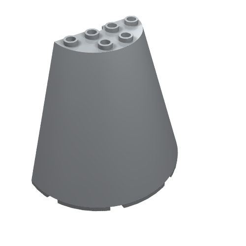 Grey LEGO 47543 Cone Half 8x4x6 brick with 6 studs on its curved top surface and a curved base.