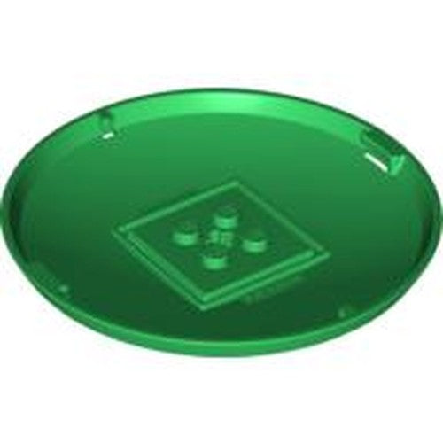 Dark green LEGO X-Pod bottom cap 9x9x1 with four studs in the center and two clips on the rim.