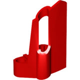Red LEGO Technic Panel Fairing #47712, a small short piece with a hole and curved side B cutout.