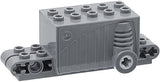 Gray LEGO 47715c01 Pullback Motor 9x4x2 2/3, with studs on top and Technic axle/pin holes.