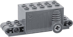 Gray LEGO 47715c01 Pullback Motor 9x4x2 2/3, with studs on top and Technic axle/pin holes.