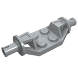 Light grey LEGO 47720 Plate, Modified 2x2 with wide wheel holder and Technic pins on both ends.