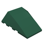 Angled view of a dark green LEGO 47753 Wedge 4 x 4 Triple Curved No Studs element.