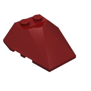 A dark red LEGO 4x4x1 1/3 pyramid center wedge brick, featuring two studs on its flattened top surface.